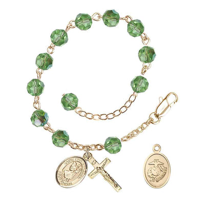 St Christopher Marine Gold Austrian Crystal Rosary Bracelet in Peridot, Bliss Manufacturing