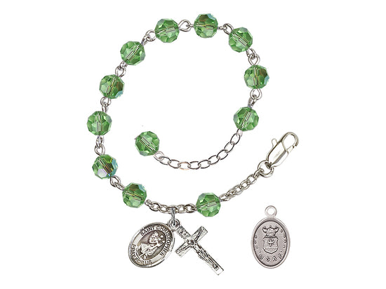 Bliss St Christopher Air Force Silver Austrian Crystal Rosary Bracelet