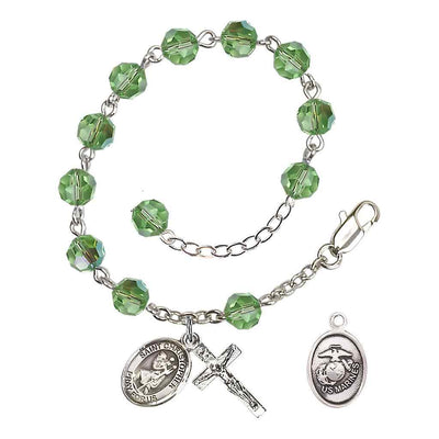 St Christopher Marine Silver Austrian Crystal Rosary Bracelet in Peridot, Bliss Manufacturing
