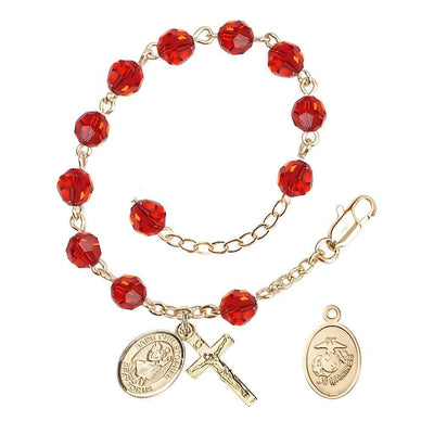 St Christopher Marine Gold Austrian Crystal Rosary Bracelet in Ruby, Bliss Manufacturing