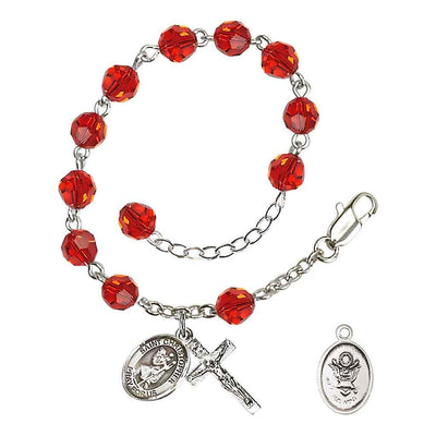 Army St. Christopher Silver Crystal Rosary Bracelet in Ruby, Bliss Manufacturing
