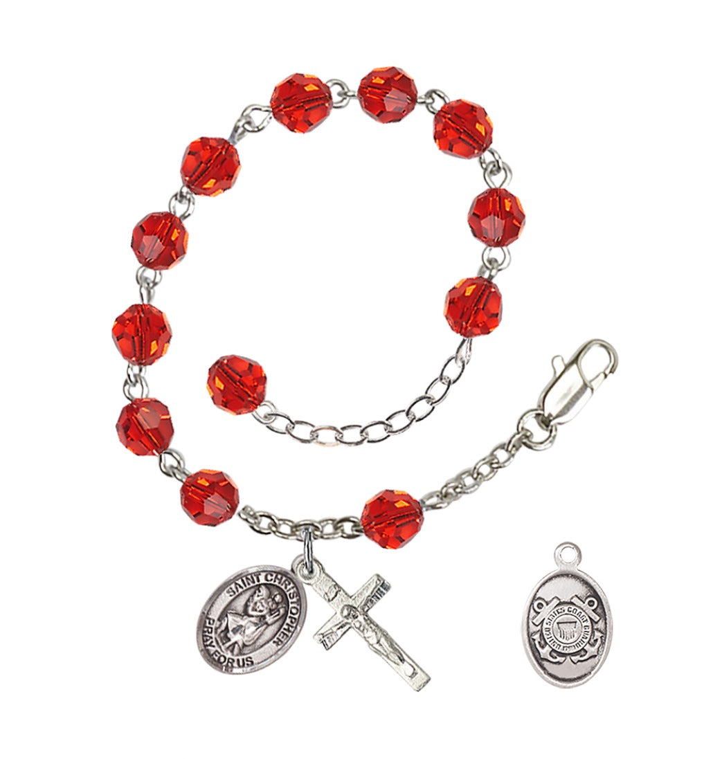 Bliss St Christopher Coast Guard Silver Austrian Crystal Rosary Bracelet