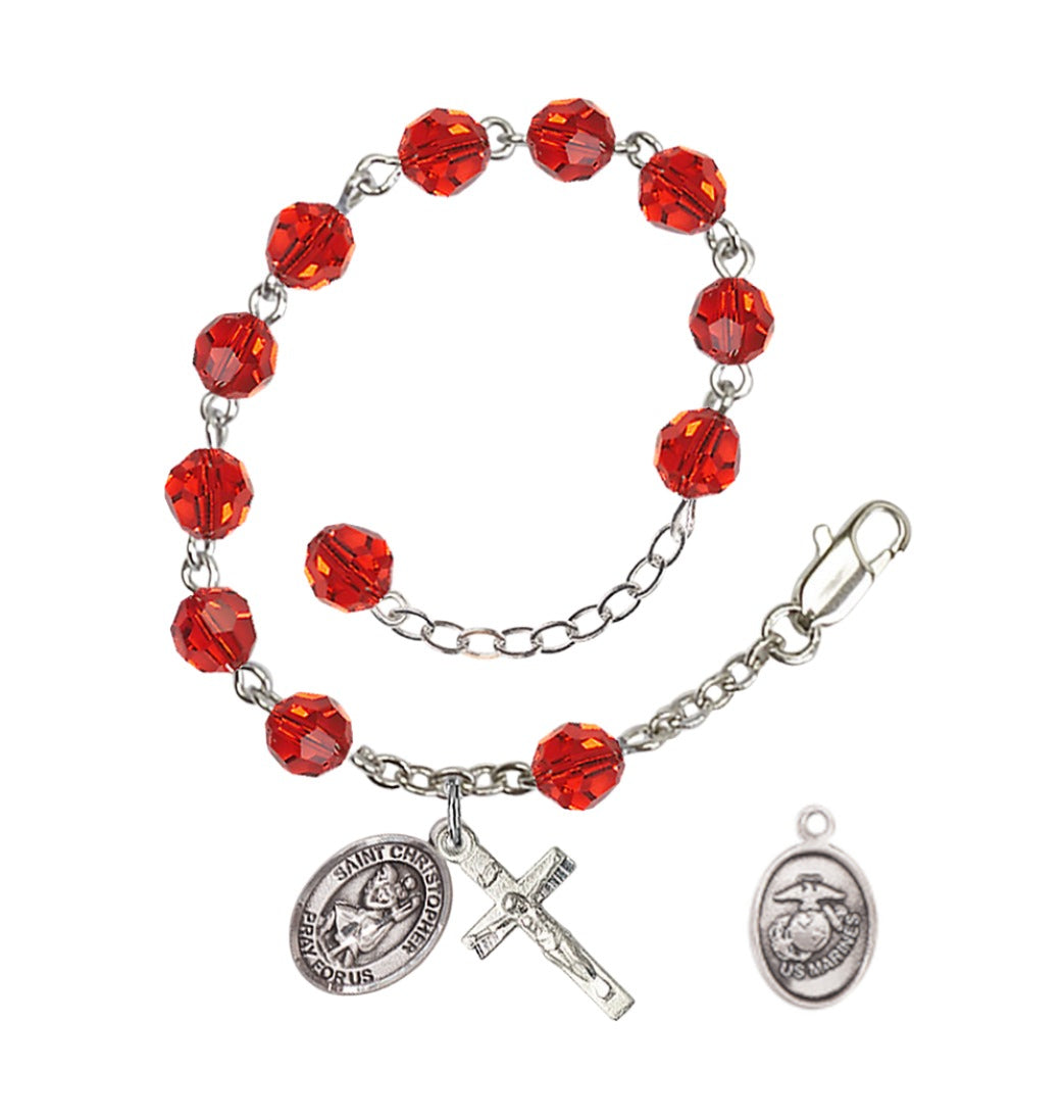 Bliss St Christopher Marine Silver Austrian Crystal Rosary Bracelet