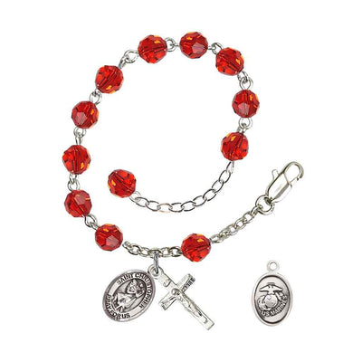St Christopher Marine Silver Austrian Crystal Rosary Bracelet in Ruby, Bliss Manufacturing
