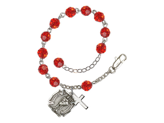 St Florian Silver-Plated Ruby Crystal Rosary Bracelet