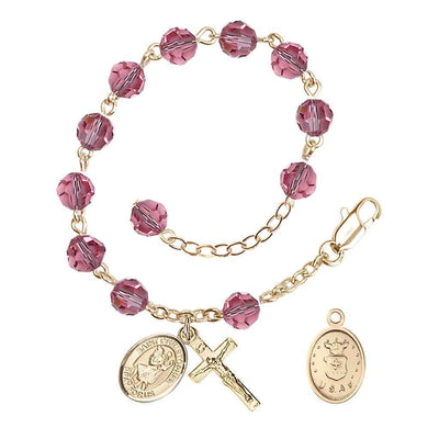 St Christopher Air Force Gold Austrian Crystal Rosary Bracelet, Bliss Manufacturing