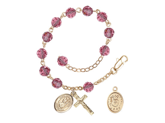 Bliss St Christopher Air Force Gold Austrian Crystal Rosary Bracelet