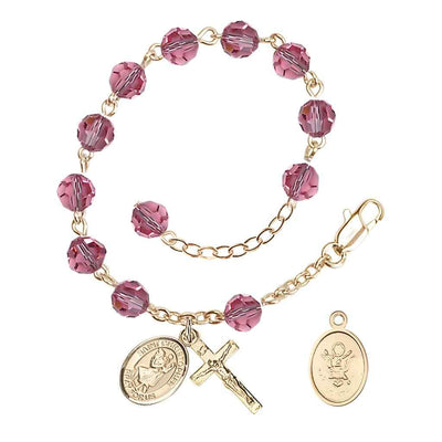 St Christopher Army Gold Austrian Crystal Rosary Bracelet in Rose, Bliss Manufacturing