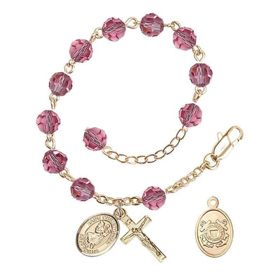 St Christopher Coast Guard Gold Austrian Crystal Rosary Bracelet in Rose, Bliss Manufacturing