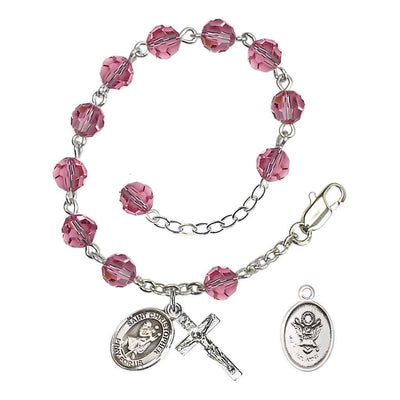 Army St. Christopher Silver Crystal Rosary Bracelet in Rose, Bliss Manufacturing