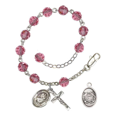 St Christopher Coast Guard Silver Austrian Crystal Rosary Bracelet in Rose, Bliss Manufacturing