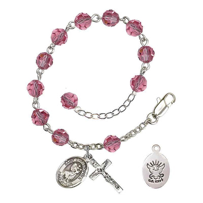 St Christopher Navy Silver Austrian Crystal Rosary Bracelet in Rose, Bliss Manufacturing