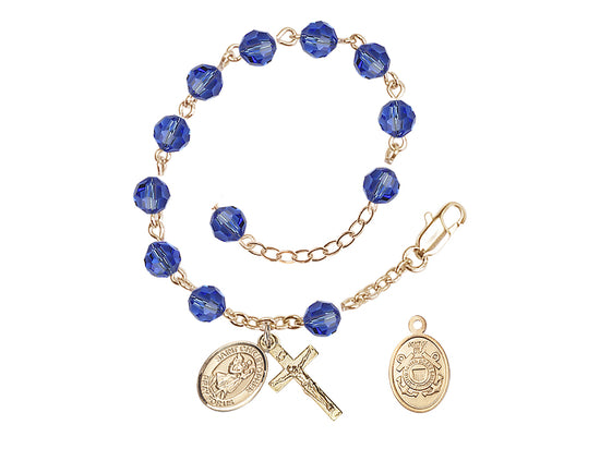 Bliss St Christopher Coast Guard Gold Austrian Crystal Rosary Bracelet