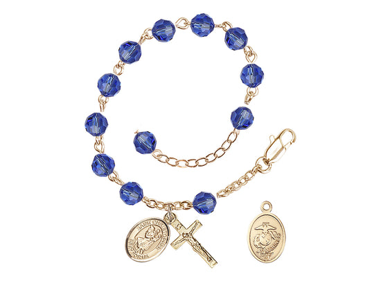 Bliss St Christopher Marine Gold Austrian Crystal Rosary Bracelet