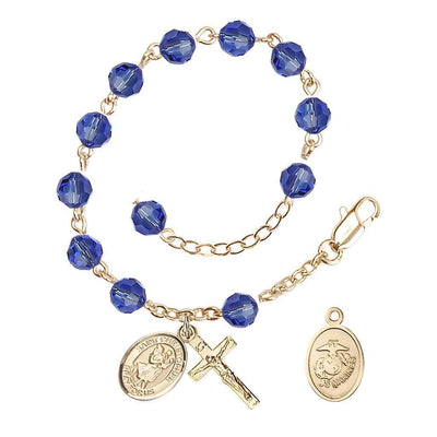 St Christopher Marine Gold Austrian Crystal Rosary Bracelet in Sapphire, Bliss Manufacturing