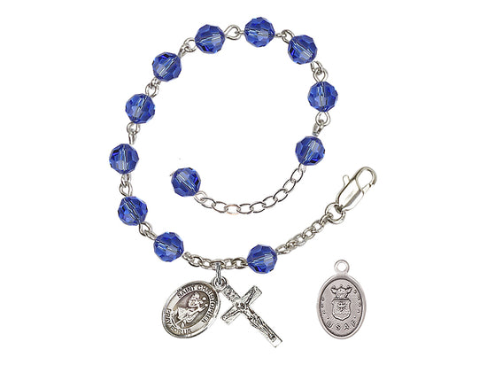 Bliss St Christopher Air Force Silver Austrian Crystal Rosary Bracelet