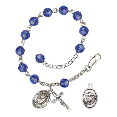 St Christopher Marine Silver Austrian Crystal Rosary Bracelet in Sapphire, Bliss Manufacturing