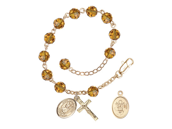 Bliss St Christopher Army Gold Austrian Crystal Rosary Bracelet