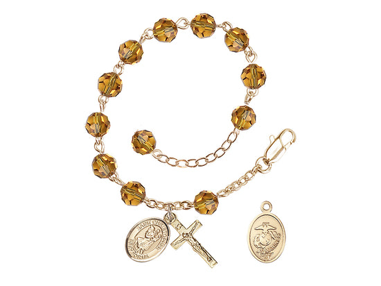 Bliss St Christopher Marine Gold Austrian Crystal Rosary Bracelet