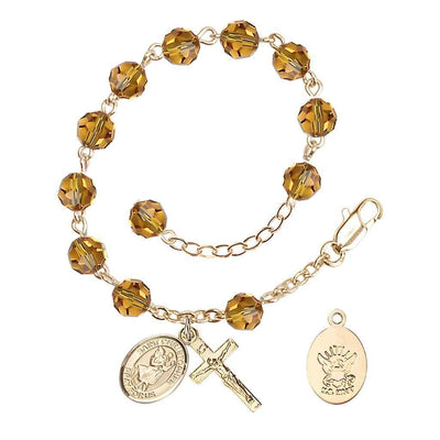 St Christopher Navy Gold Austrian Crystal Rosary Bracelet in Topaz, Bliss Manufacturing
