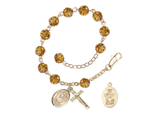 Bliss St Christopher Navy Gold Austrian Crystal Rosary Bracelet