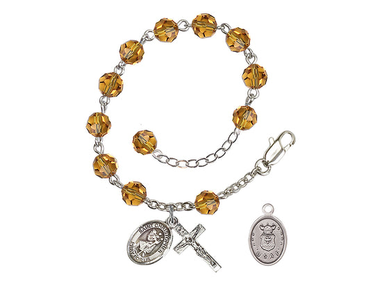 Bliss St Christopher Air Force Silver Austrian Crystal Rosary Bracelet