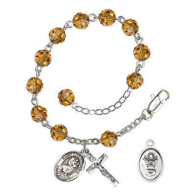 Army St. Christopher Silver Crystal Rosary Bracelet in Topaz, Bliss Manufacturing