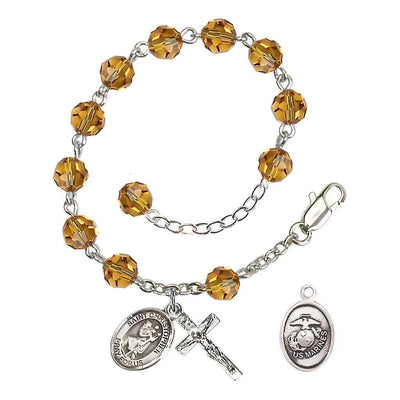 St Christopher Marine Silver Austrian Crystal Rosary Bracelet in Topaz, Bliss Manufacturing