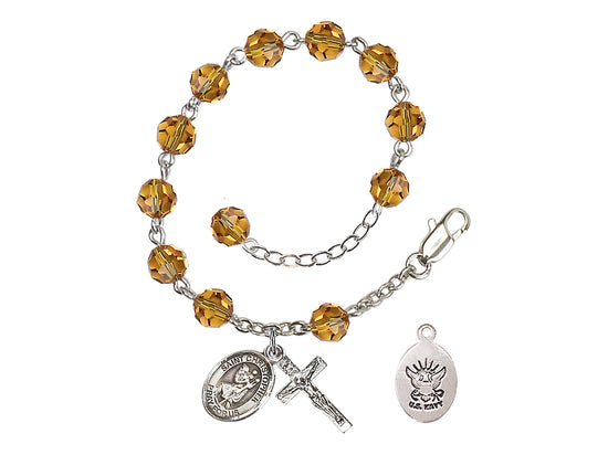 Bliss St Christopher Navy Silver Austrian Crystal Rosary Bracelet