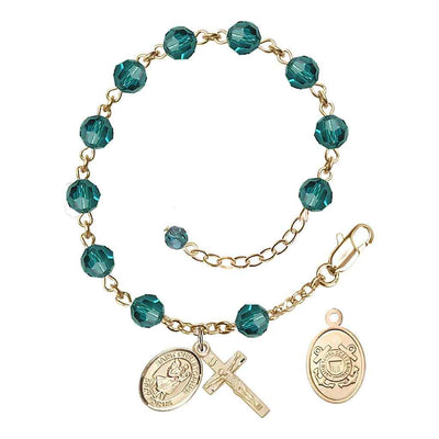 St Christopher Coast Guard Gold Austrian Crystal Rosary Bracelet in Zircon, Bliss Manufacturing