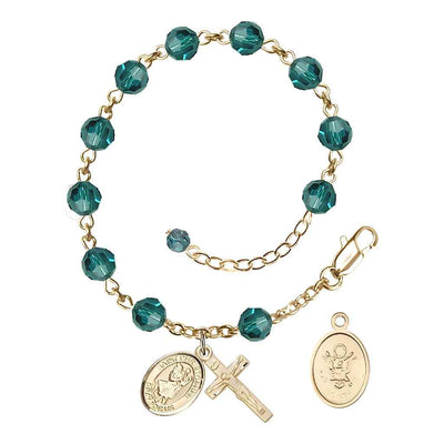 St Christopher Army Gold Austrian Crystal Rosary Bracelet in Zircon, Bliss Manufacturing