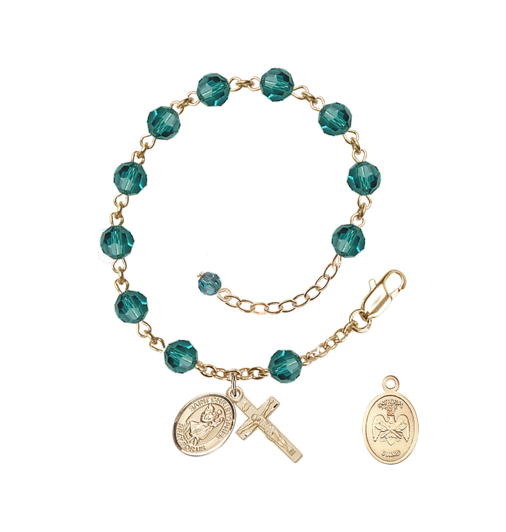 Bliss St Christopher National Guard Gold Austrian Crystal Rosary Bracelet