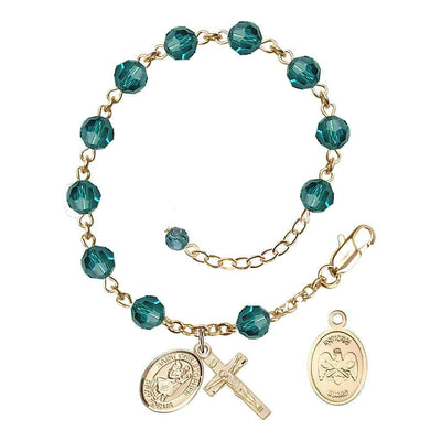 St Christopher National Guard Gold Austrian Crystal Rosary Bracelet in Zircon, Bliss Manufacturing