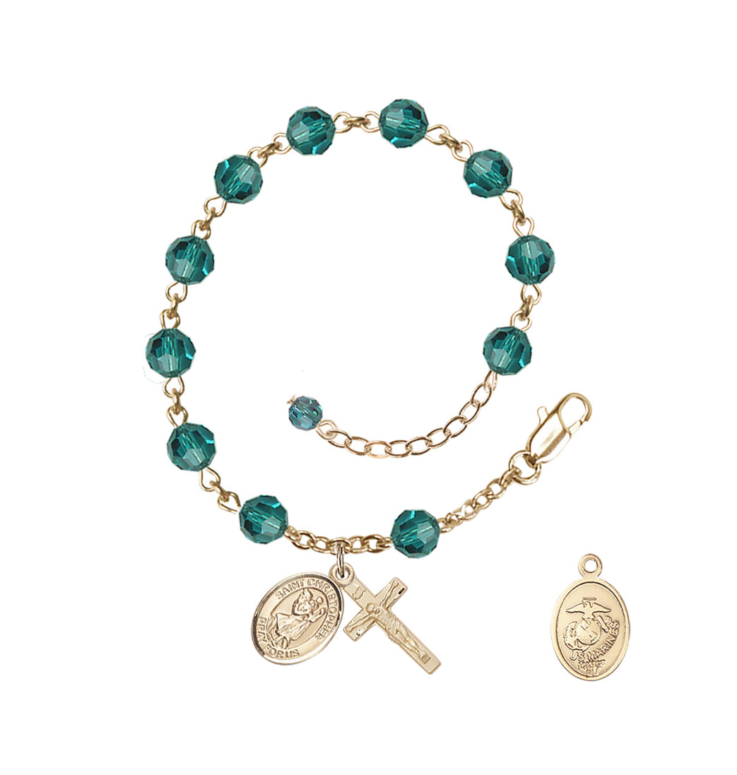 Bliss St Christopher Marine Gold Austrian Crystal Rosary Bracelet