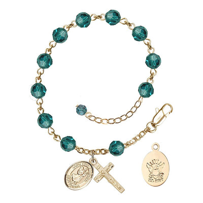 St Christopher Navy Gold Austrian Crystal Rosary Bracelet in Zircon, Bliss Manufacturing