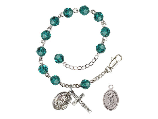 Bliss St Christopher Air Force Silver Austrian Crystal Rosary Bracelet