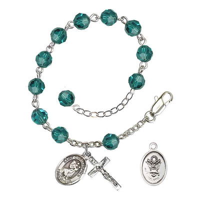 Army St. Christopher Silver Crystal Rosary Bracelet in Zircon, Bliss Manufacturing
