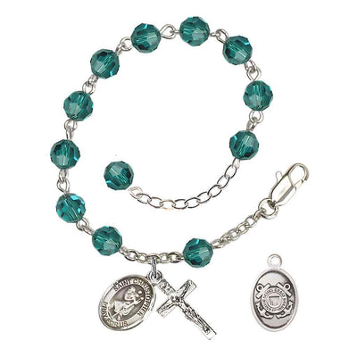 St Christopher Coast Guard Silver Austrian Crystal Rosary Bracelet in Zircon, Bliss Manufacturing