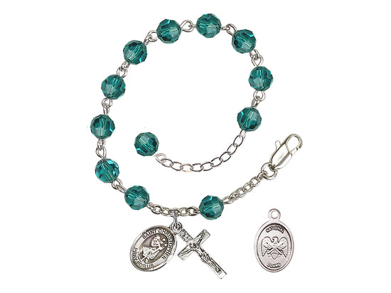 Bliss St Christopher National Guard Silver Austrian Crystal Rosary Bracelet