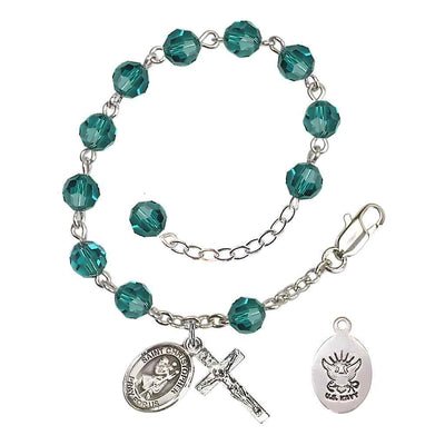 St Christopher Navy Silver Austrian Crystal Rosary Bracelet in Zircon, Bliss Manufacturing