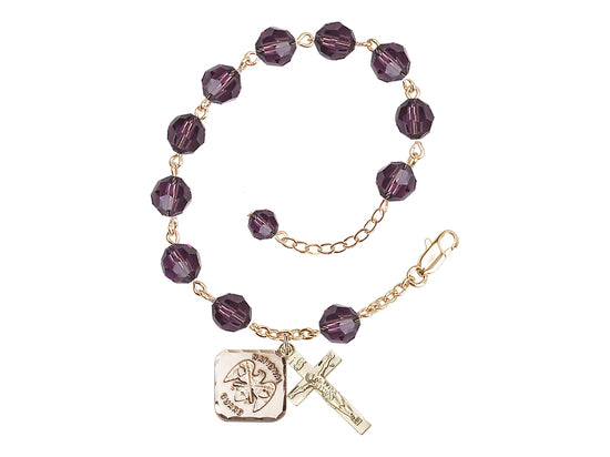 Amethyst St Michael National Guard Gold-plated Crystal Rosary Bracelet,