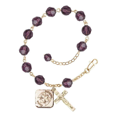 Amethyst St Michael National Guard Gold-plated Crystal Rosary Bracelet, Bliss Manufacturing