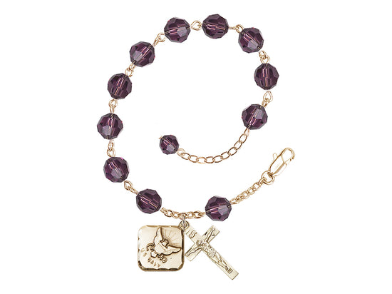 Bliss Adjustable Gold Plated 8mm Austrian Crystal Rosary Bracelet in Amethyst