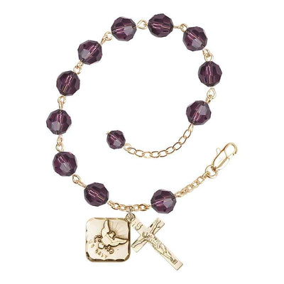 Adjustable Gold Plated 8mm Austrian Crystal Rosary Bracelet in Amethyst, Bliss Manufacturing