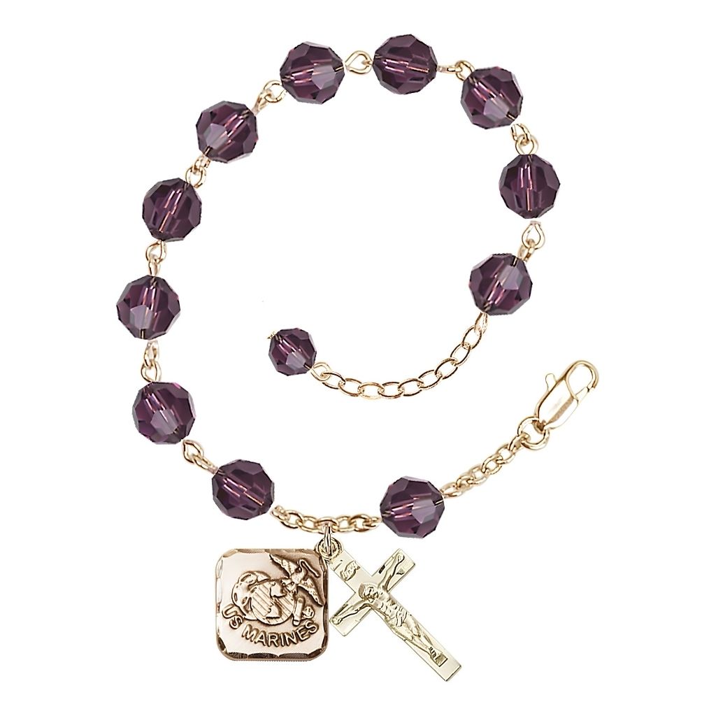 St. Michael Marine Gold 8mm Crystal Rosary Bracelet (view 19), Bliss Manufacturing