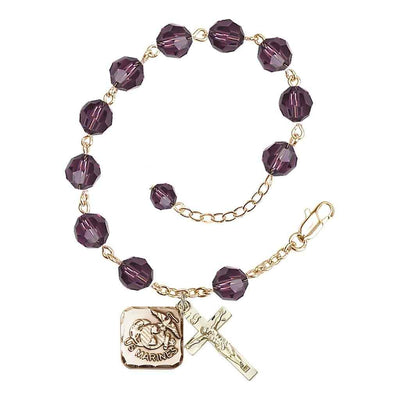 St. Michael Marine Gold 8mm Amethyst Crystal Rosary Bracelet, Bliss Manufacturing
