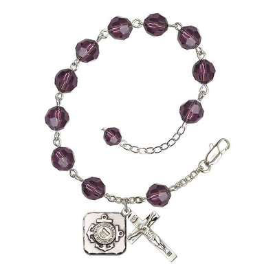 St. Michael Coast Guard Silver 8mm Crystal Rosary Bracelet in Amethyst, Bliss Manufacturing