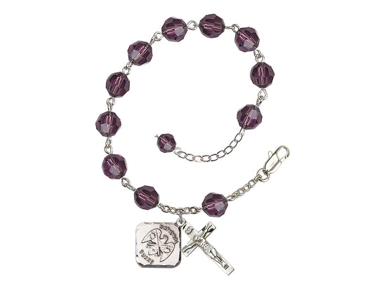 Amethyst St Michael National Guard Silver-plated Crystal Rosary Bracelet