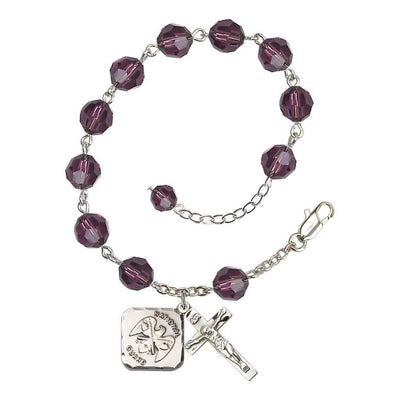 Amethyst St Michael National Guard Silver-plated Crystal Rosary Bracelet, Bliss Manufacturing