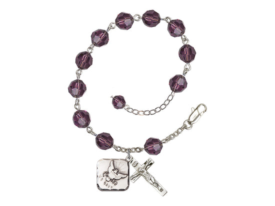 Amethyst St Michael Navy Silver-plated Crystal Rosary Bracelet